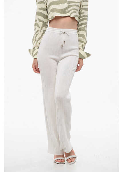 Pantaloni casual Balmain High-Waisted Ribbed Virgin Wool Pants White Femei (BM 18694096) 1