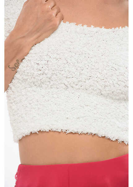 Bluze Elisabetta Franchi Short-Sleeved Knitted Crop Top White Femei (BM 18694099) 3