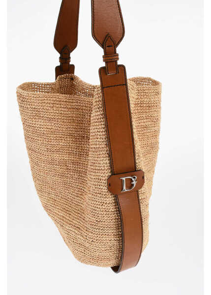 Genti de umar DSQUARED2 Raffia And Leather Jungle Shoulder Bag With Logoed Detail Beige Femei (BM 18694105) 2