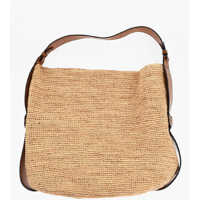 Genti de umar Raffia And Leather Jungle Shoulder Bag With Logoed Detail Femei