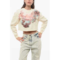 Bluze de trening Printed Brushed Cotton Cropped Sweatshirt Femei