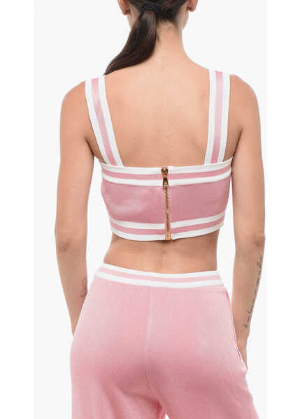 Bluze Balmain Knitted Crop Top With Zip Closure Pink Femei (BM 18694123) 2