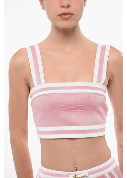 Bluze Balmain Knitted Crop Top With Zip Closure Pink Femei (BM 18694123) 3
