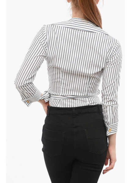 Camasi casual Elisabetta Franchi Hairline Cotton Wrap Shirt White Femei (BM 18694129) 2