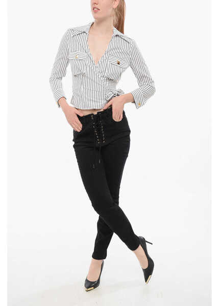 Camasi casual Elisabetta Franchi Hairline Cotton Wrap Shirt White Femei (BM 18694129) 4