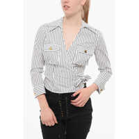 Camasi casual Elisabetta Franchi Hairline Cotton Wrap Shirt