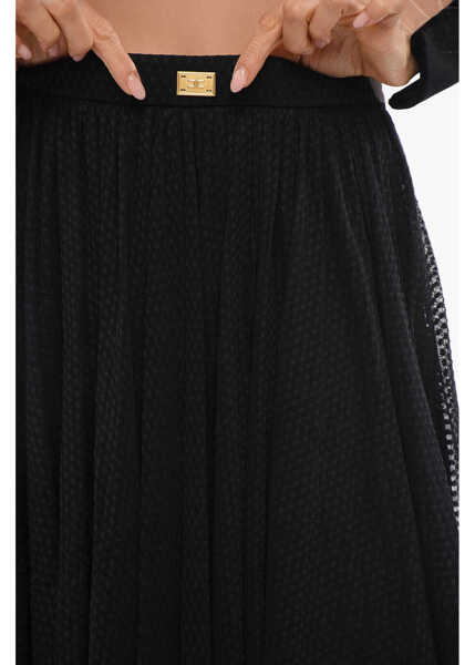 Fuste lungi Elisabetta Franchi Jacquard Tulle Flared Skirt Black Femei (BM 18694132) 3