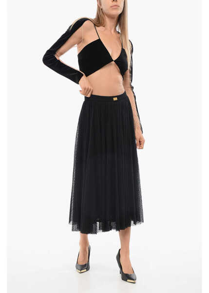Fuste lungi Elisabetta Franchi Jacquard Tulle Flared Skirt Black Femei (BM 18694132) 4