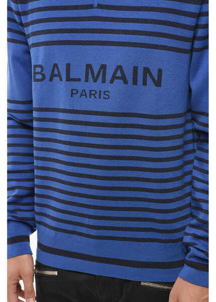 Pulovere Balmain Striped Crew-Neck Sweater Blue Barbati (BM 18694144) 3