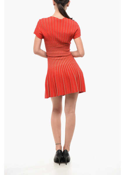 Rochii scurte Balmain V-Neck Accordion Dress Red Femei (BM 18694159) 2