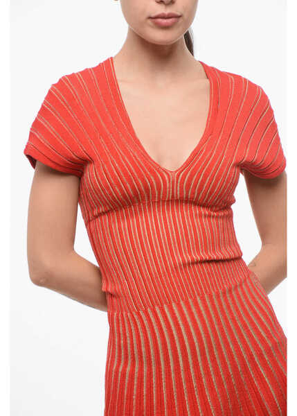 Rochii scurte Balmain V-Neck Accordion Dress Red Femei (BM 18694159) 3