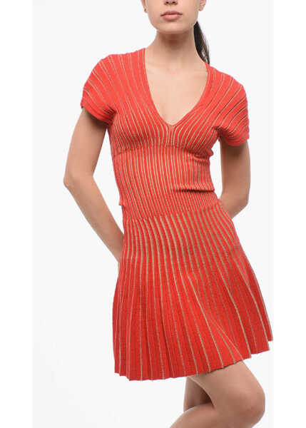 Rochii scurte Balmain V-Neck Accordion Dress Red Femei (BM 18694159) 4