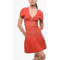 Rochii scurte Dama - Rochii scurte Balmain V-Neck Accordion Dress Red Femei (BM 18694159) - B-mall.ro