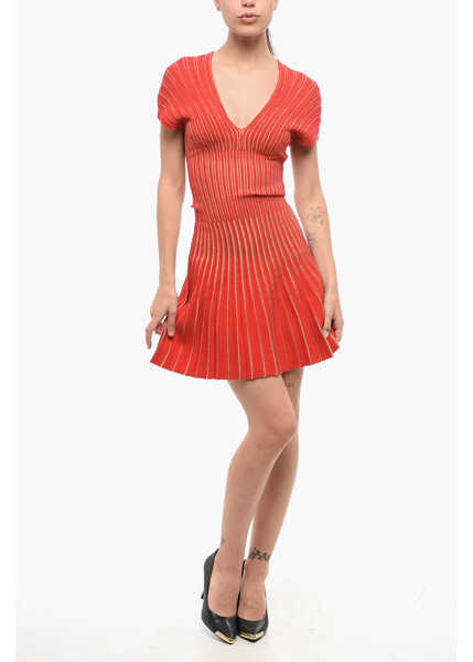 Rochii scurte Balmain V-Neck Accordion Dress Red Femei (BM 18694159) 1
