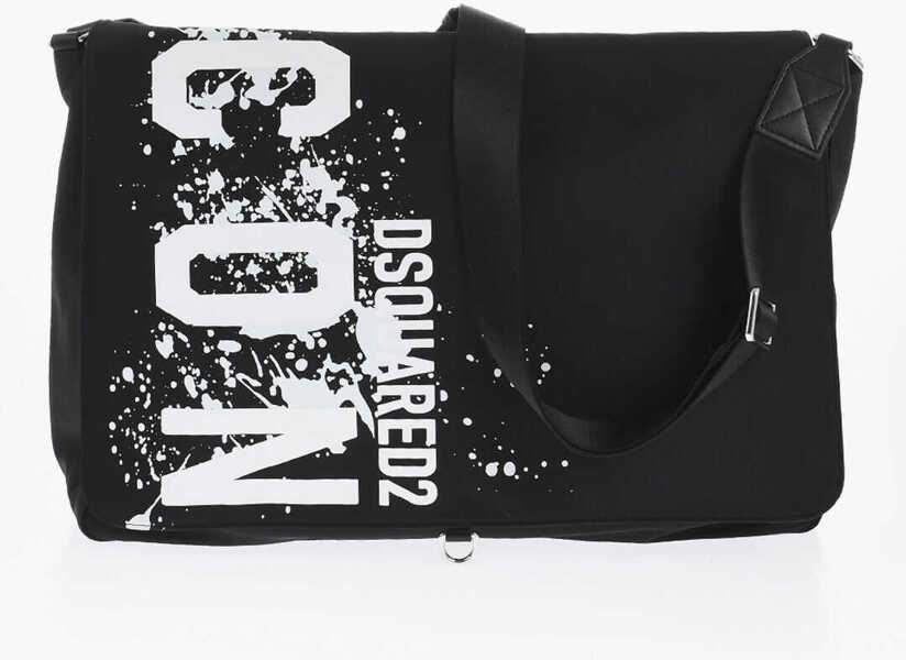 Genti tip postas DSQUARED2 Icon Solid Color Shoulder Bag With Icon Splash Print Black Barbati (BM 18694165) 1