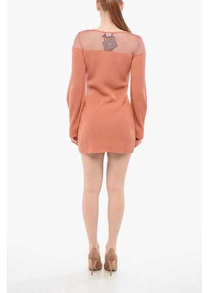 Rochii scurte Elisabetta Franchi Knitted Minidress With Lurex Mesh Insert Orange Femei (BM 18694168) 2