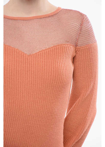 Rochii scurte Elisabetta Franchi Knitted Minidress With Lurex Mesh Insert Orange Femei (BM 18694168) 3