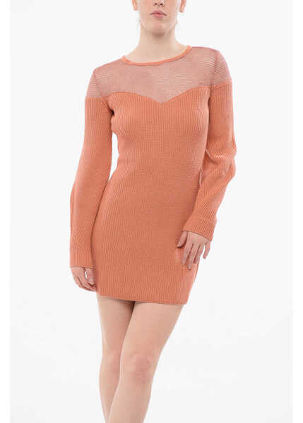 Rochii scurte Elisabetta Franchi Knitted Minidress With Lurex Mesh Insert Orange Femei (BM 18694168) 4