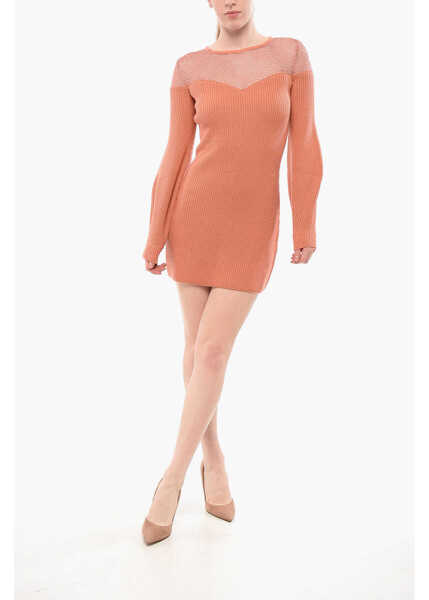 Rochii scurte Elisabetta Franchi Knitted Minidress With Lurex Mesh Insert Orange Femei (BM 18694168) 1