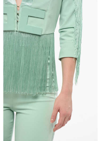 Salopete Elisabetta Franchi Satin Detailed Tuxedo Jumpsuit With Fringes Green Femei (BM 18694177) 3