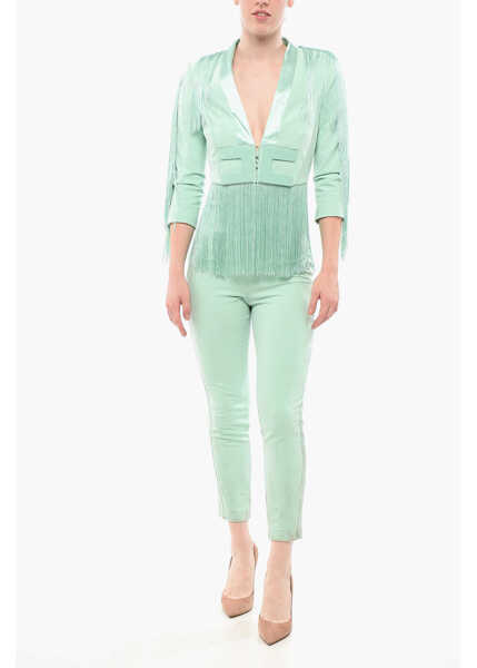 Salopete Elisabetta Franchi Satin Detailed Tuxedo Jumpsuit With Fringes Green Femei (BM 18694177) 1