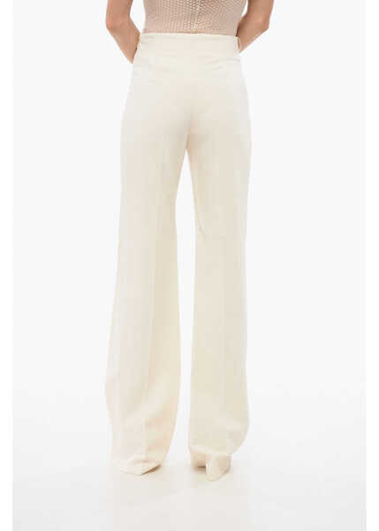 Pantaloni office Elisabetta Franchi Front Pleated Bootcut Pants White Femei (BM 18694180) 2