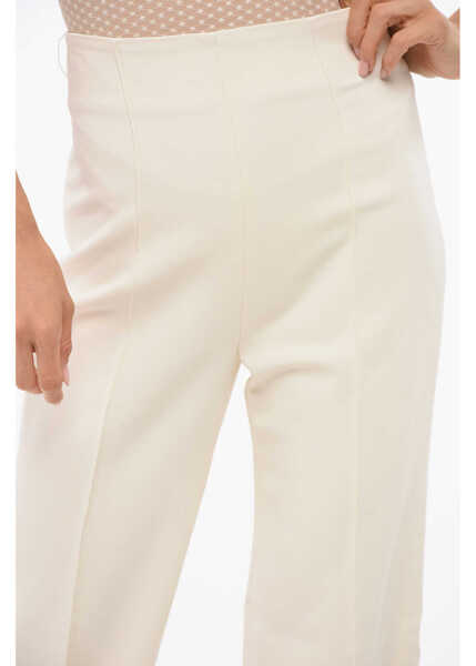 Pantaloni office Elisabetta Franchi Front Pleated Bootcut Pants White Femei (BM 18694180) 3