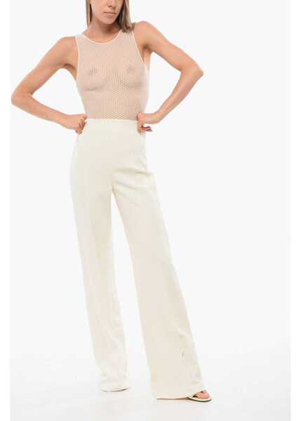 Pantaloni office Elisabetta Franchi Front Pleated Bootcut Pants White Femei (BM 18694180) 4