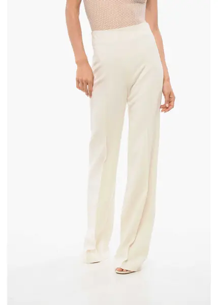 Pantaloni office Elisabetta Franchi Front Pleated Bootcut Pants White Femei (BM 18694180) 1