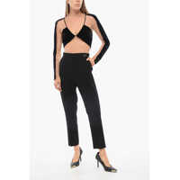 Imbracaminte Dama pagina 407 - Pantaloni casual Elisabetta Franchi Cropped Fit Pants With Side Zip Black Femei (BM 18694183) - B-mall.ro