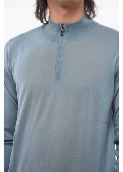 Pulovere Moorer Virgin Wool Terni Half-Zipped Sweater Light Blue Barbati (BM 18694369) 3