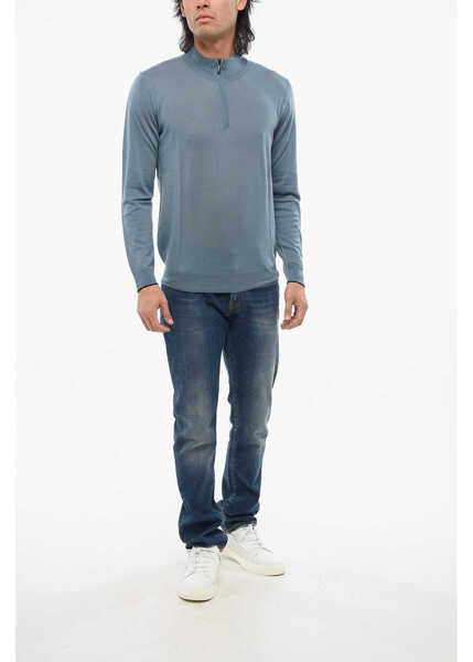 Pulovere Moorer Virgin Wool Terni Half-Zipped Sweater Light Blue Barbati (BM 18694369) 4