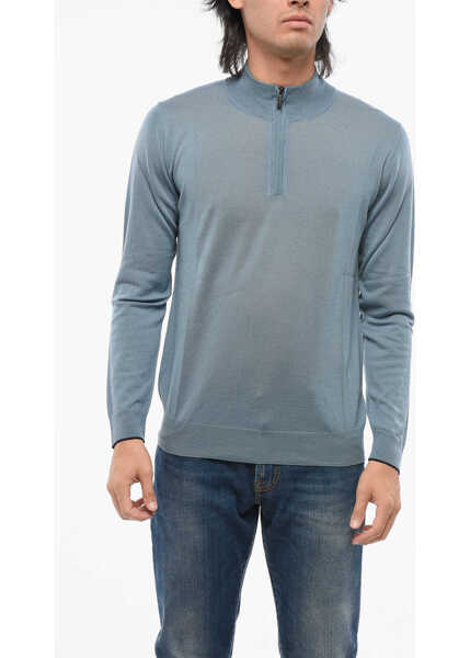 Pulovere Moorer Virgin Wool Terni Half-Zipped Sweater Light Blue Barbati (BM 18694369) 1