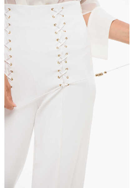 Pantaloni casual Elisabetta Franchi Lace-Up Detailed Bootcut Pants White Femei (BM 18694372) 3