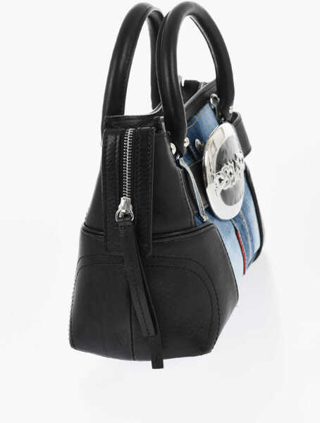 Genti de mana DSQUARED2 Leather And Denim Handbag With Maxi Metal Buckle Blue Femei (BM 18694375) 2