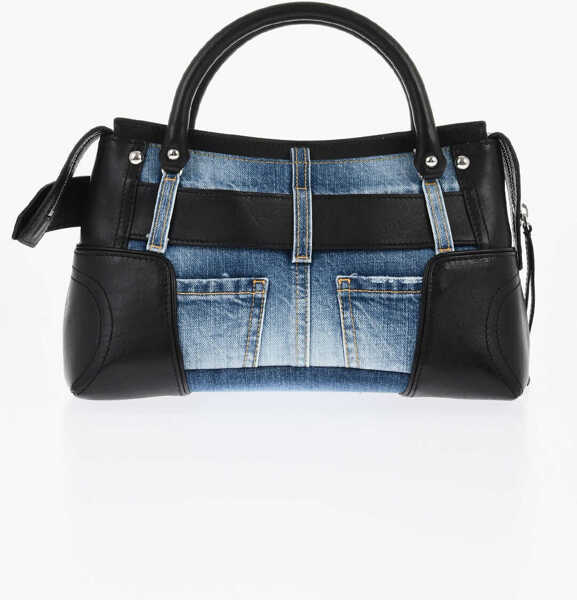 Genti de mana DSQUARED2 Leather And Denim Handbag With Maxi Metal Buckle Blue Femei (BM 18694375) 3