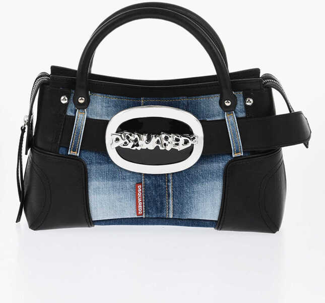 Genti de mana DSQUARED2 Leather And Denim Handbag With Maxi Metal Buckle Blue Femei (BM 18694375) 1