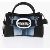 Genti de mana Leather And Denim Handbag With Maxi Metal Buckle Femei