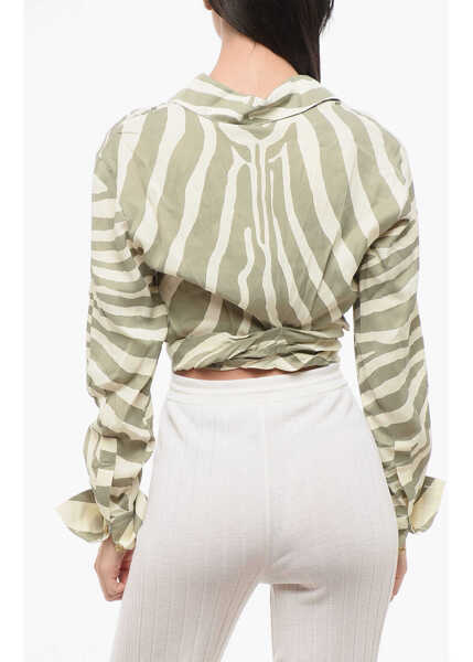 Camasi casual Balmain Animal Patterned Cropped Shirt With Knotting Detail Beige Femei (BM 18694378) 2