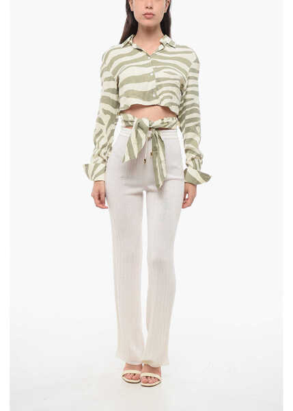 Camasi casual Balmain Animal Patterned Cropped Shirt With Knotting Detail Beige Femei (BM 18694378) 4