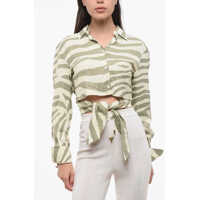 Camasi casual Animal Patterned Cropped Shirt With Knotting Detail Femei