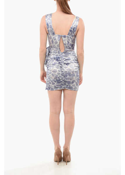 Rochii scurte Elisabetta Franchi Draped Silk Dress With Animal Motif Light Blue Femei (BM 18694381) 2