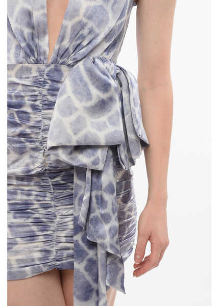 Rochii scurte Elisabetta Franchi Draped Silk Dress With Animal Motif Light Blue Femei (BM 18694381) 3