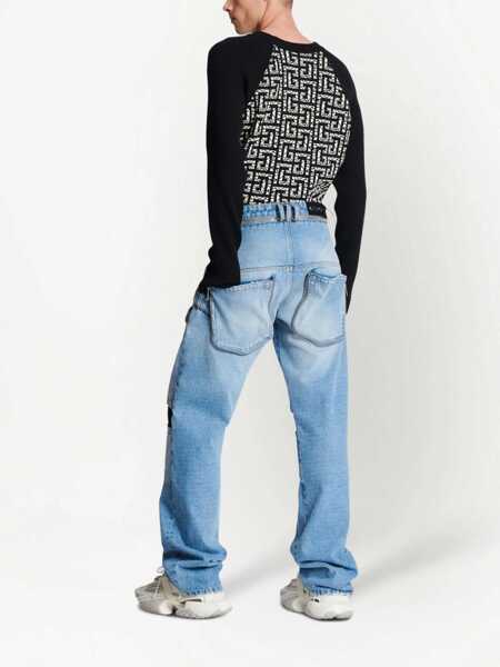 Blugi drepti Balmain Loose Fit Jeans With Velcro Details 26Cm Blue Barbati (BM 18694387) 4