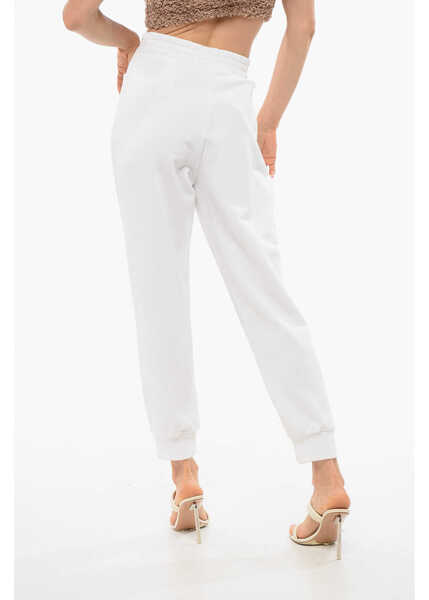 Pantaloni de trening Elisabetta Franchi Brushed Cotton Blend Sweatpants With Cuffs White Femei (BM 18694393) 2