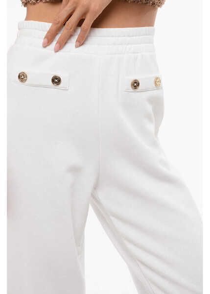 Pantaloni de trening Elisabetta Franchi Brushed Cotton Blend Sweatpants With Cuffs White Femei (BM 18694393) 3
