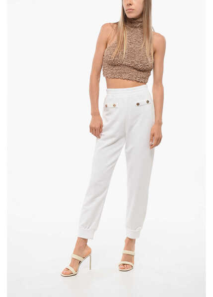 Pantaloni de trening Elisabetta Franchi Brushed Cotton Blend Sweatpants With Cuffs White Femei (BM 18694393) 4