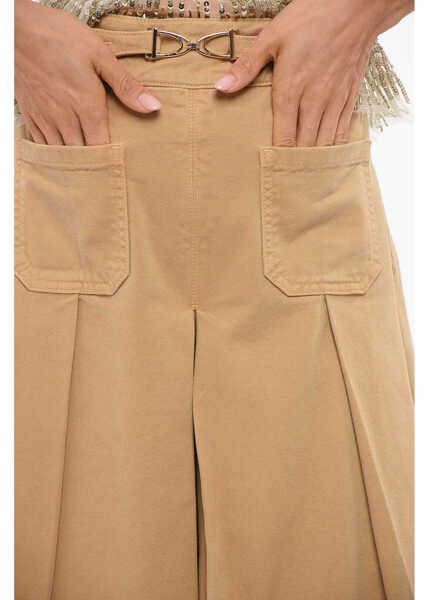 Pantaloni scurti Elisabetta Franchi Denim Gaucho Shorts With Front Pleats Beige Femei (BM 18694402) 3
