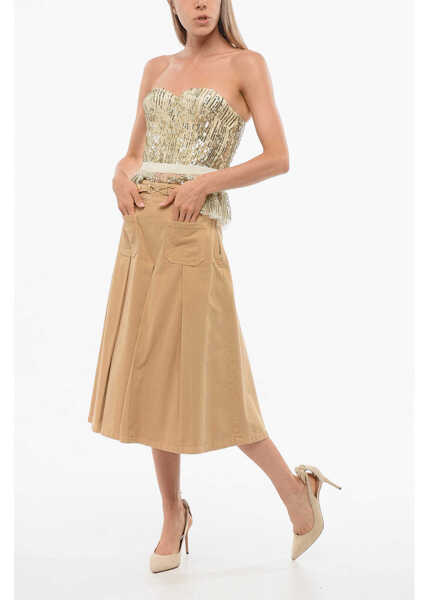 Pantaloni scurti Elisabetta Franchi Denim Gaucho Shorts With Front Pleats Beige Femei (BM 18694402) 4