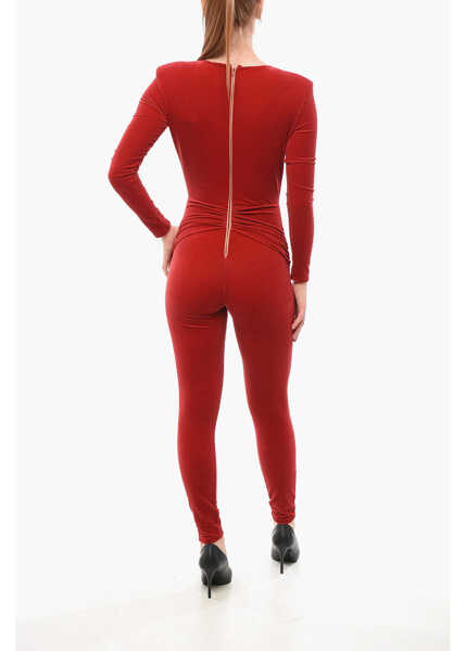 Salopete Elisabetta Franchi Velour Jumpsuit With Lace-Up Detail And Studs Red Femei (BM 18694411) 2